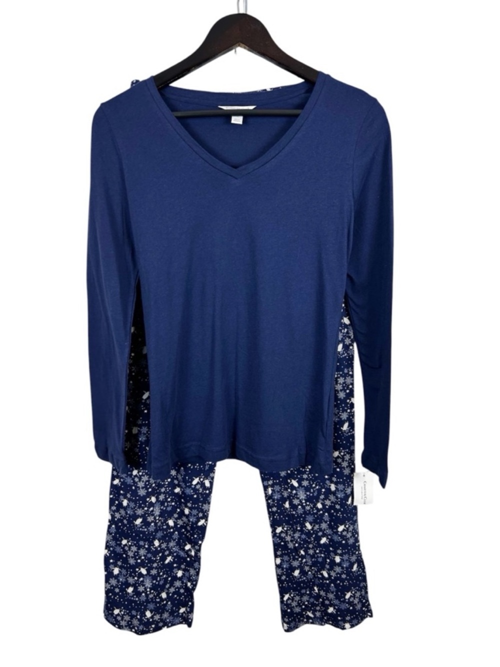 Charter Club Cotton Pajama Set Size X-Small Navy Blue Penguins